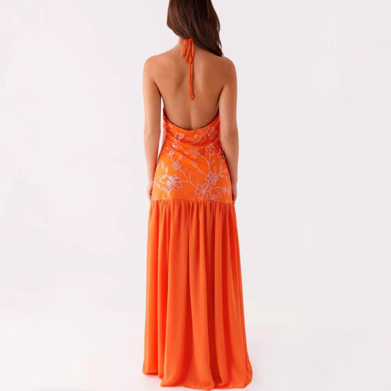 Damen Maxikleid Floraler Print Schwingender Rock Eveloria