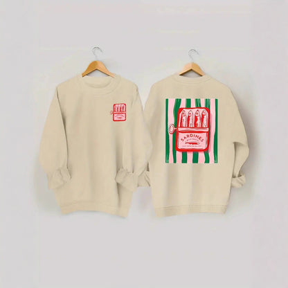 Damen Sweatshirt Sardinen-Grafik Lässig Grau Eveloria
