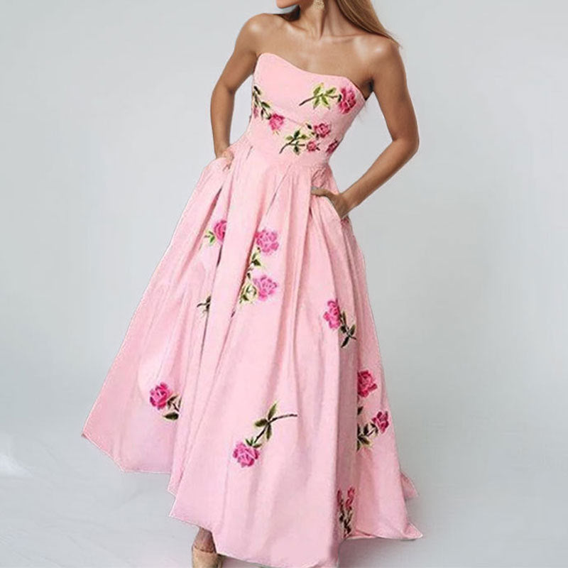 Damen Ballkleid Strapless Stickerei Weit Rock Eveloria - Eveloria