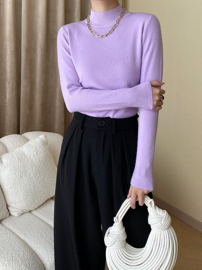Damen Feinstrickpullover Hochkragen Elegant Grau Eveloria