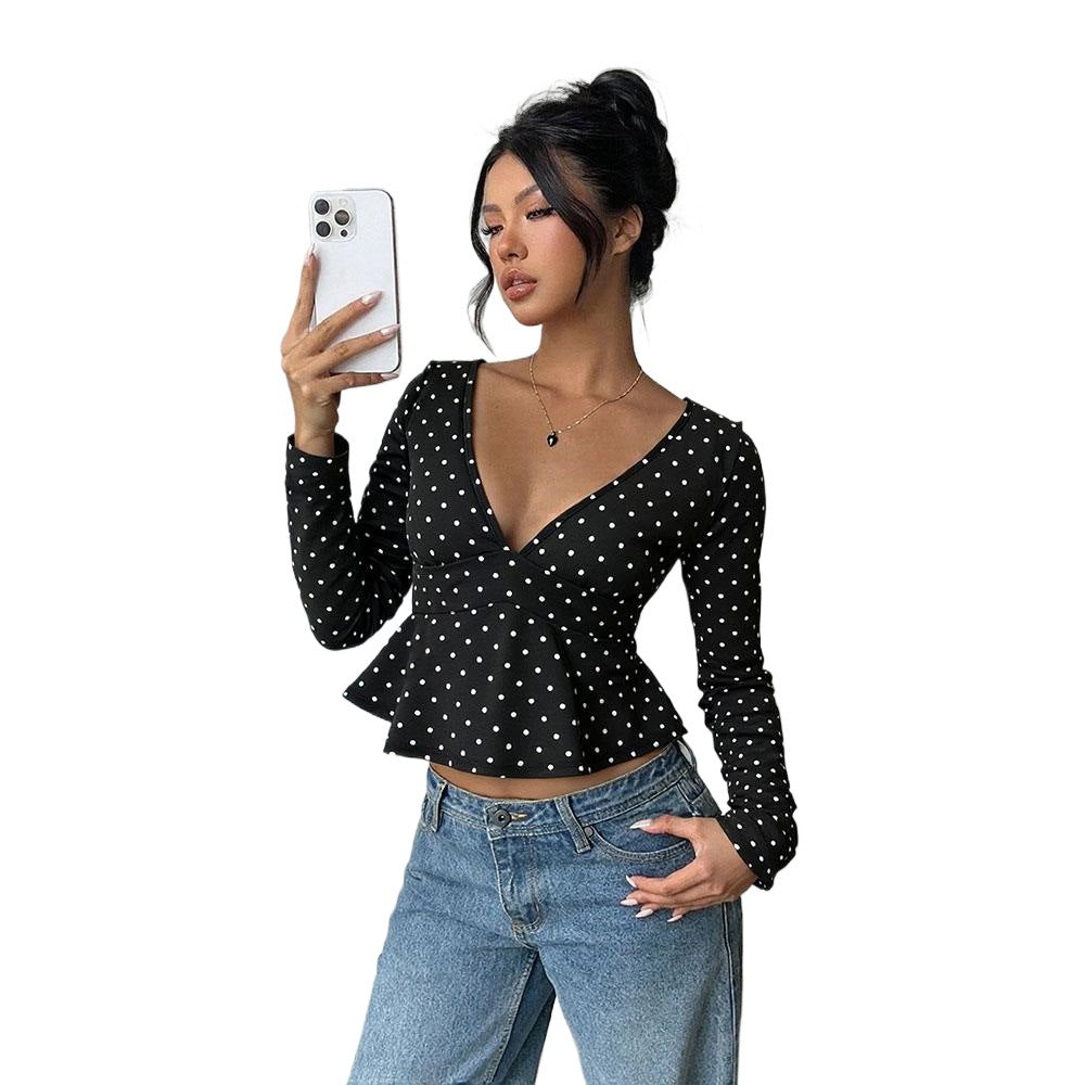 Damen Bluse Peplum Polka Dot Muster