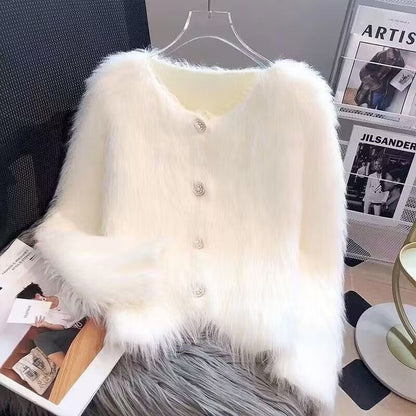 Damen Strickjacke Flauschig mit Knöpfen Eveloria