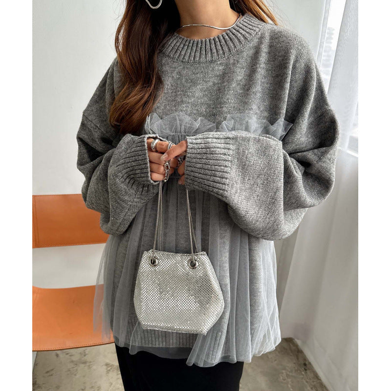 Damen Oversized Pullover Rüschendetails Eveloria
