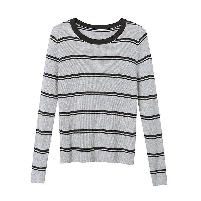Damen Langarmshirt Streifenmuster Feine Rippstruktur