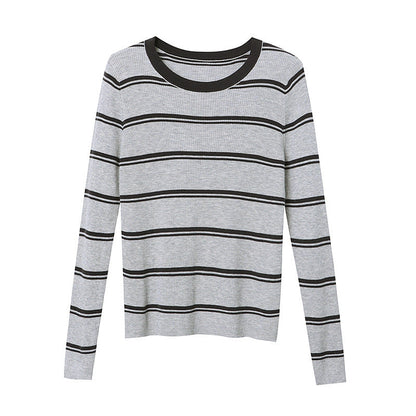 Damen Langarmshirt Streifenmuster Feine Rippstruktur