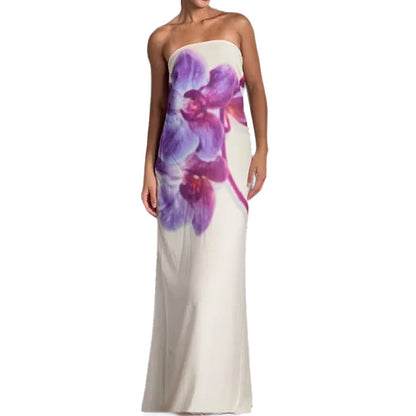 Damen Maxikleid Strapless Floralmuster Figurbetont