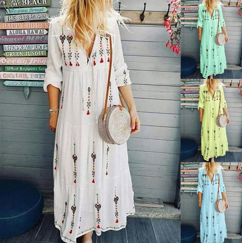 Damen Boho-Kleid Bestickt Lässig Schwarz Eveloria - Eveloria