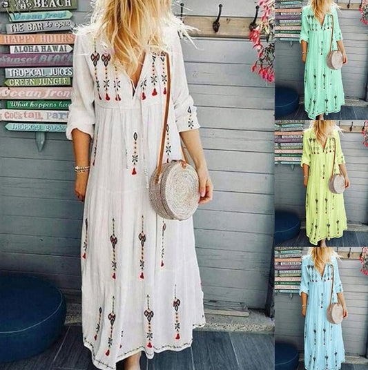 Damen Boho-Kleid Bestickt Lässig Schwarz Eveloria - Eveloria