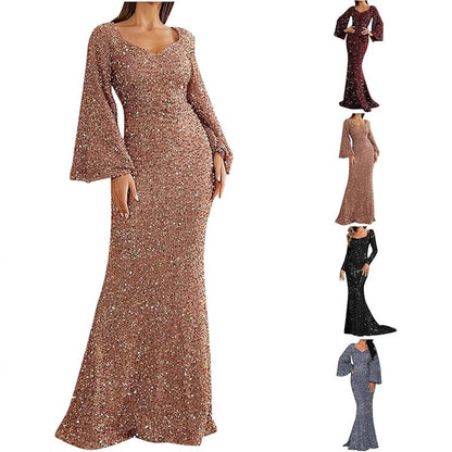 Damen Abendkleid Paillettenbesatz Elegantes Silhouette Schwarz - Eveloria