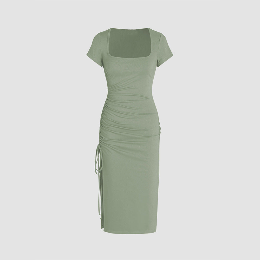 Damen Midi-Kleid Figurbetont mit Seitenschlitz und Raffungsdetails