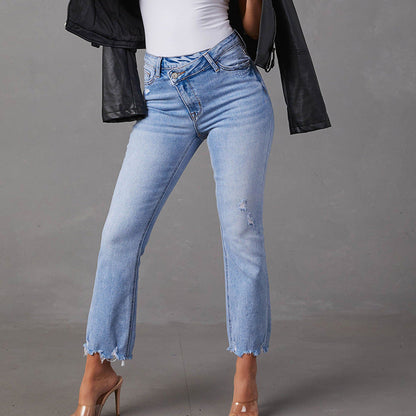 Damen Mom-Jeans Fransiger Saum Eveloria - Eveloria