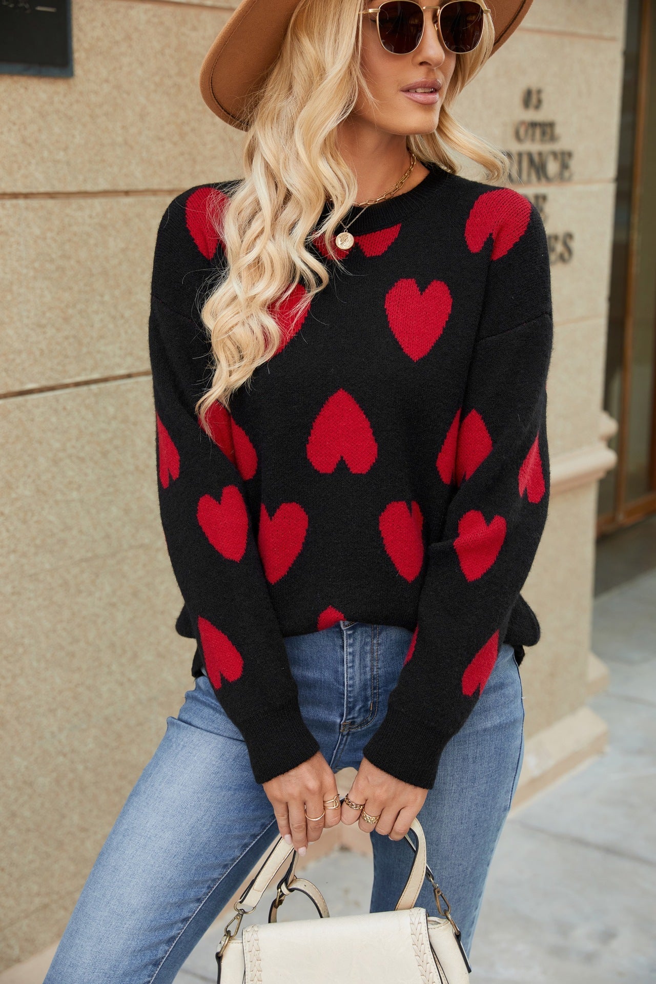 Damen Pullover Herzenmuster Lässig Eveloria
