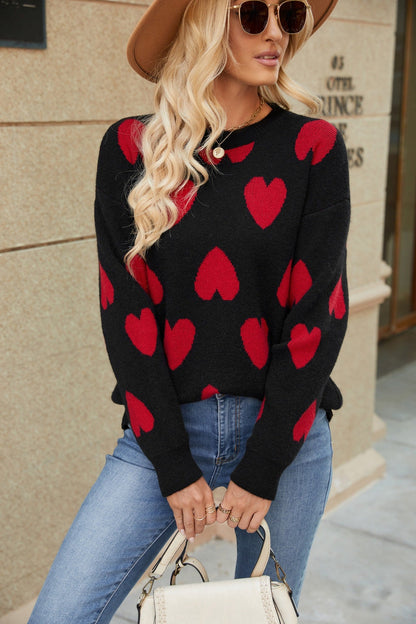 Damen Pullover Herzenmuster Lässig Eveloria