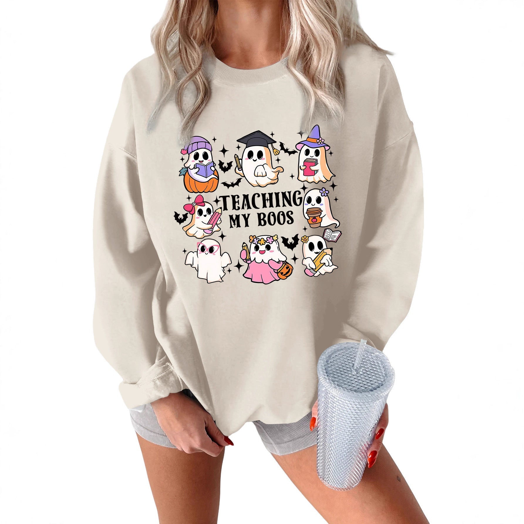 Damen Sweatshirt Halloween-Motiv Lässiger Schnitt Schwarz Eveloria - Eveloria