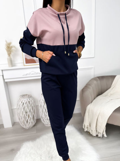 Damen Sportliches Lounge-Set Kapuze Elastisch Grau Eveloria