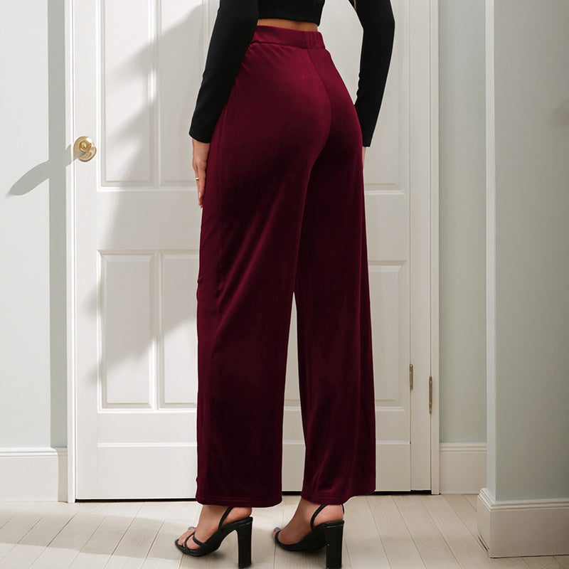 Damen Samt-Hose Elastischer Bund Hoch Seitenschlitze