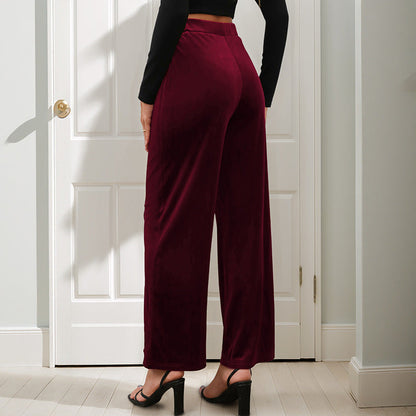 Damen Samt-Hose Elastischer Bund Hoch Seitenschlitze