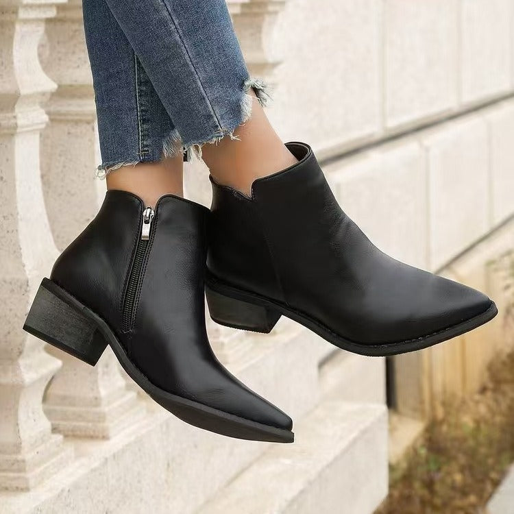 Eveloria Damen Stiefeletten Kunstleder Spitz Niedriger Blockabsatz