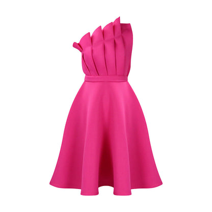 Damen A-Linien Kleid Asymmetrische Falten Elegante Taillierung