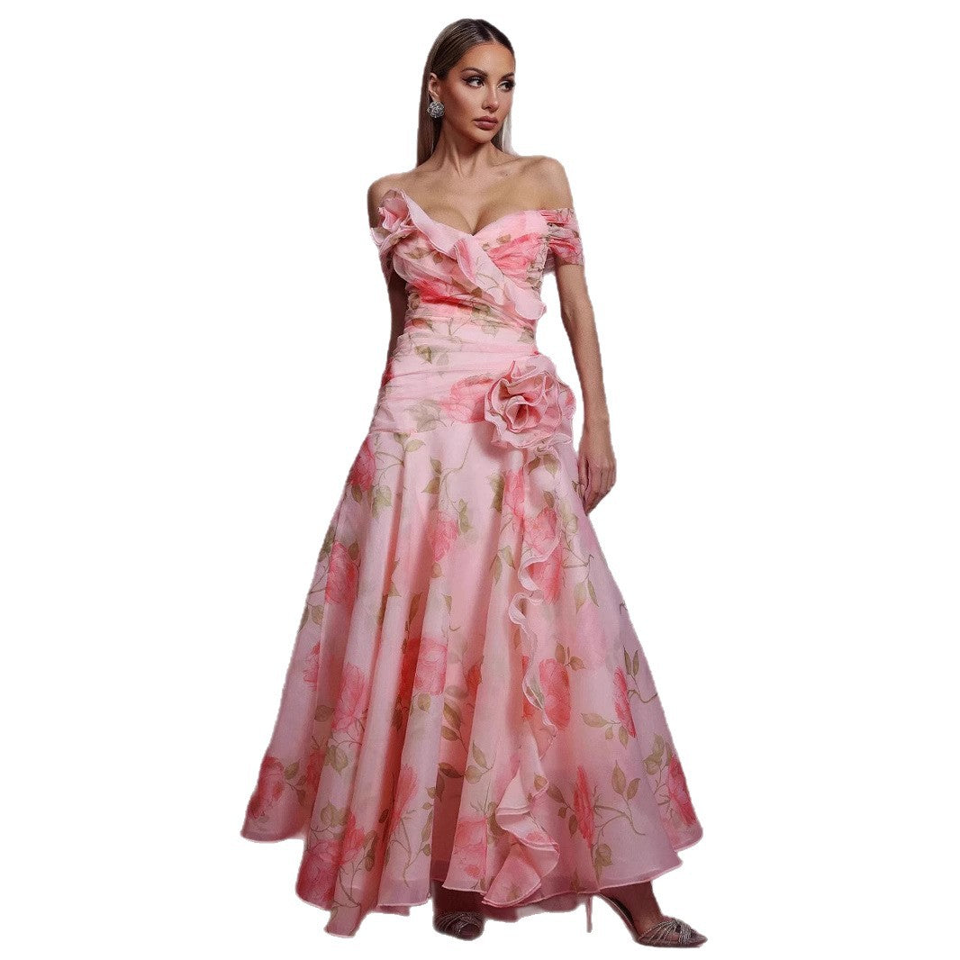 Damen Maxikleid Fließend Blumenmuster Elegant
