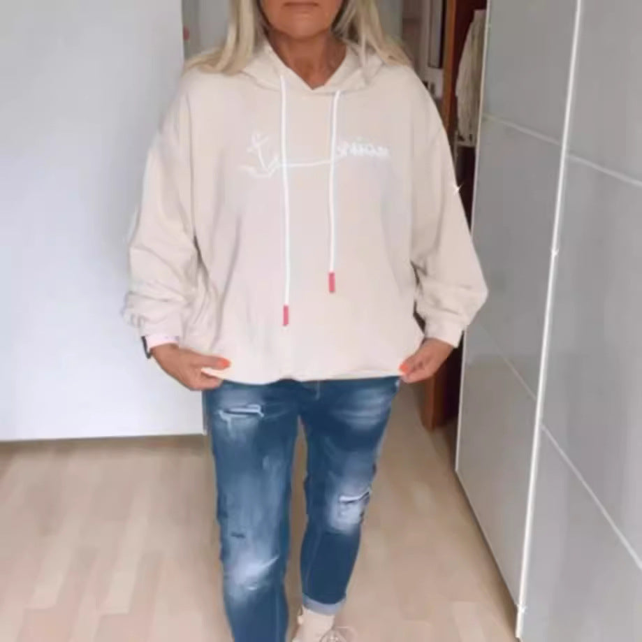 Damen Kapuzenpullover mit Schriftaufdruck und Taschen