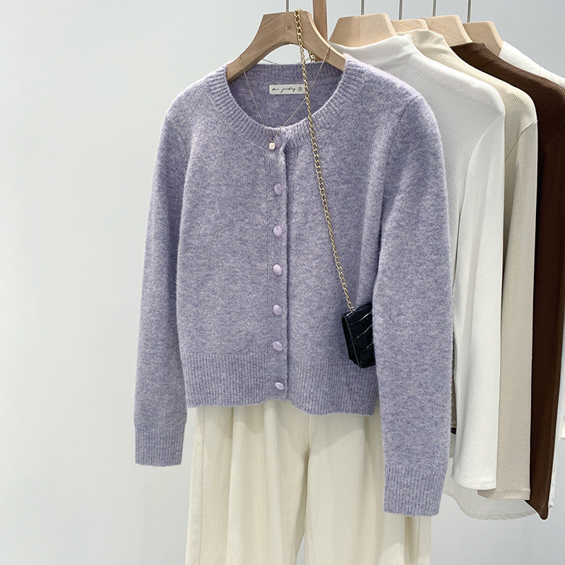 Damen Strickjacke Feinrib mit Knöpfen Beige - Eveloria