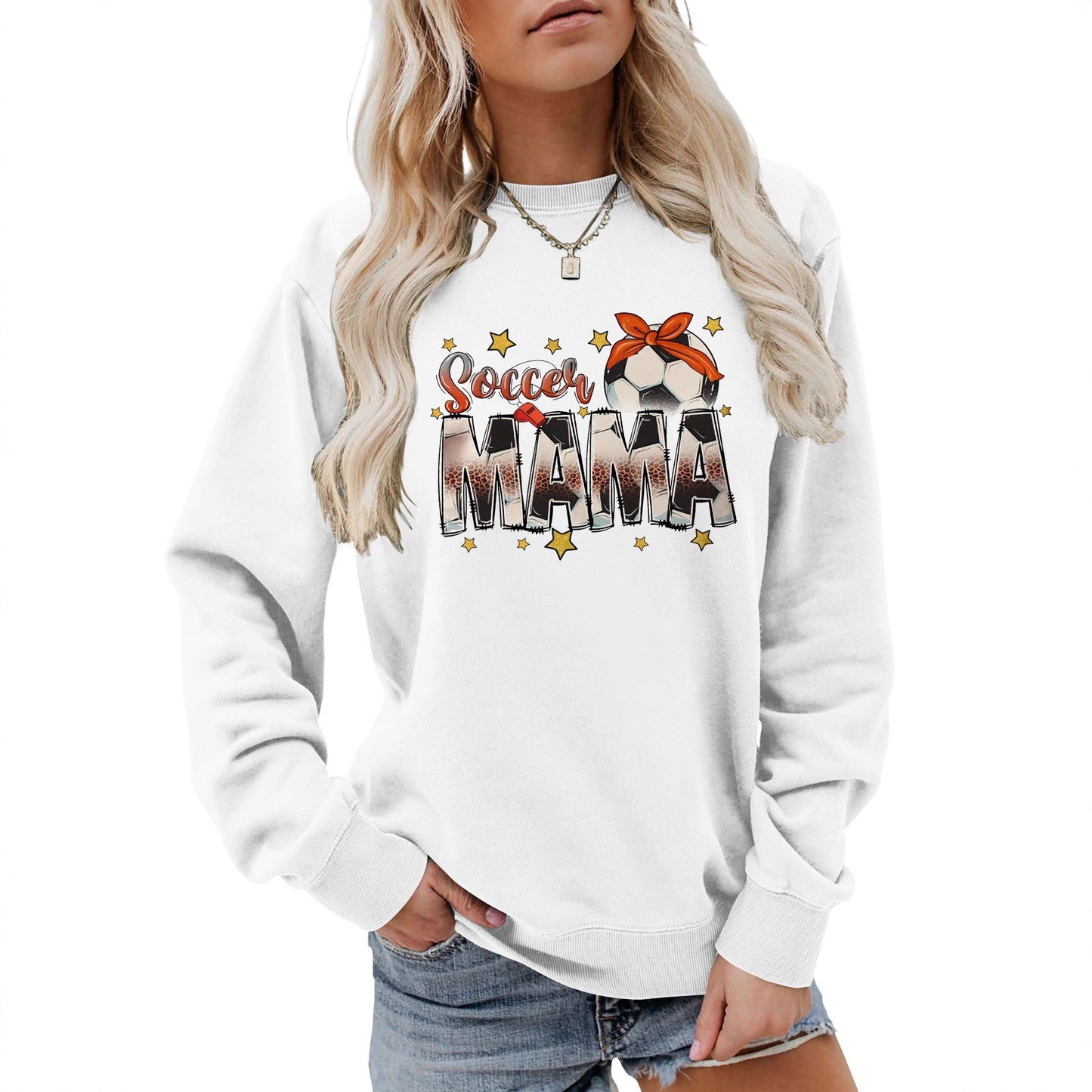 Damen Sweatshirt Soccer Mama Aufdruck Bequem Grau Eveloria