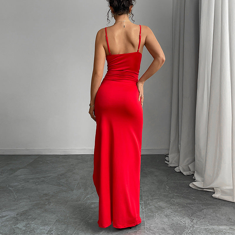Damen Maxikleid V-Ausschnitt Seitenschlitz Eveloria