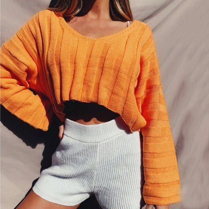 Damen Strickpullover Cropped mit Weiten Ärmeln Eveloria