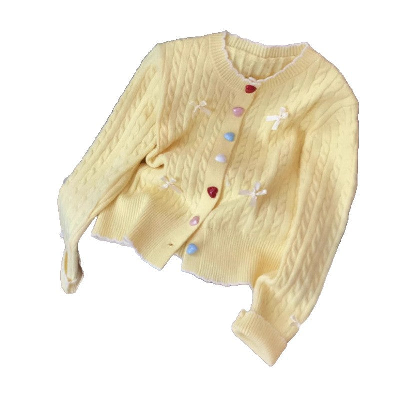 Damen Grobstrick Cardigan mit Knöpfen und Schleifen Beige