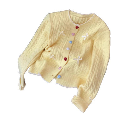 Damen Grobstrick Cardigan mit Knöpfen und Schleifen Beige
