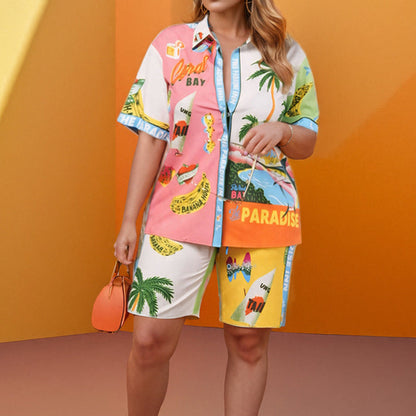 Damen Kurzarm-Set Sommerlich Grafikdesign Eveloria