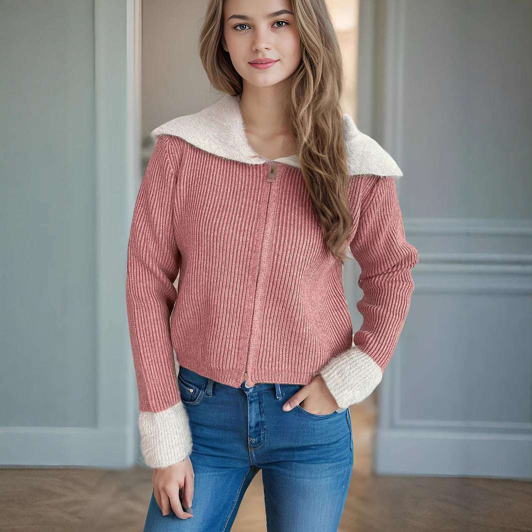 Damen Strickjacke mit Reißverschluss und Puffärmeln Eveloria