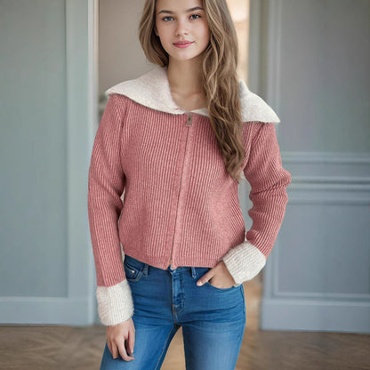Damen Strickjacke mit Reißverschluss und Puffärmeln Eveloria