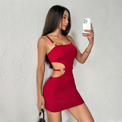 Damen Minikleid Rundhals mit Cut-Out und Ringschnalle