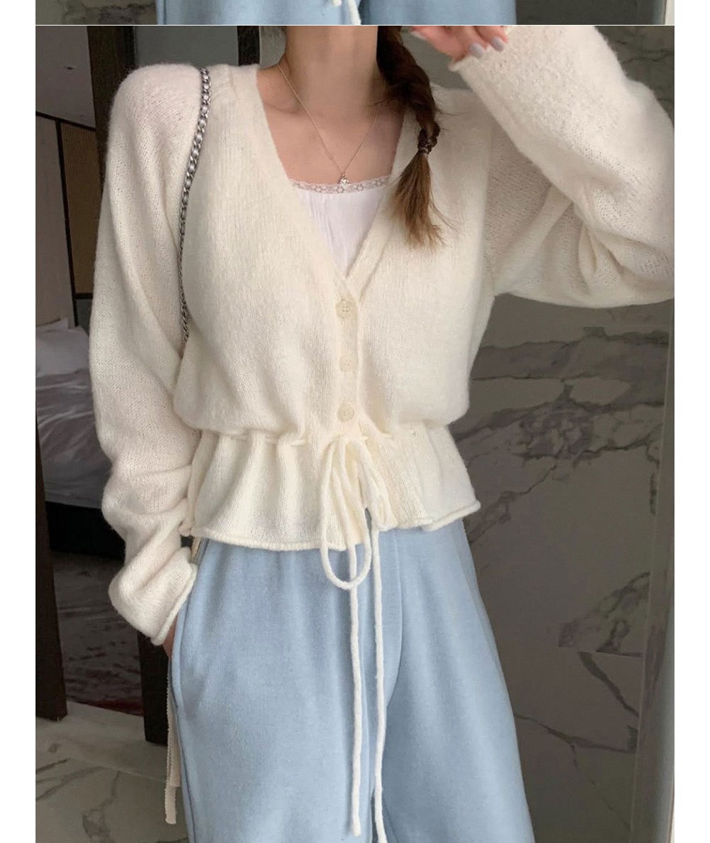 Damen Strickjacke Tailliert Mit Gürtel Beige