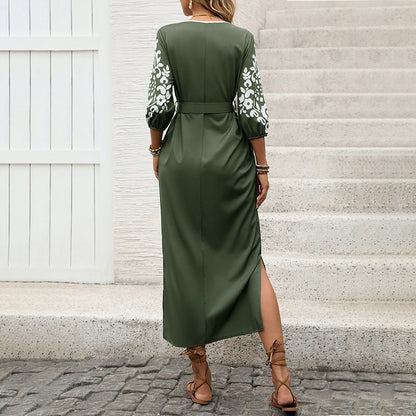 Damen Maxikleid Florales Muster Taillierbarer Gürtel Eveloria