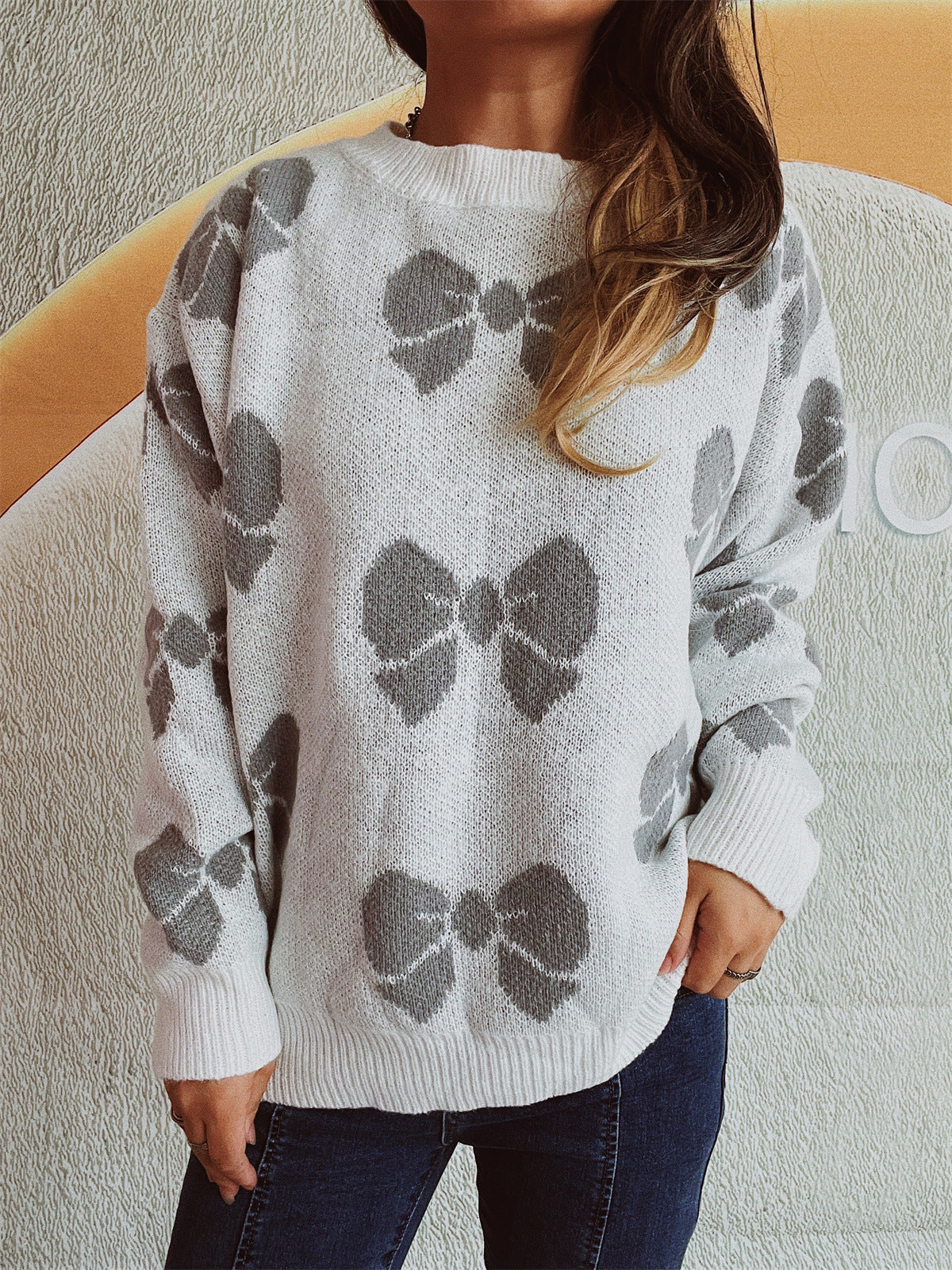 Damen Pullover Schleifenmuster Eveloria