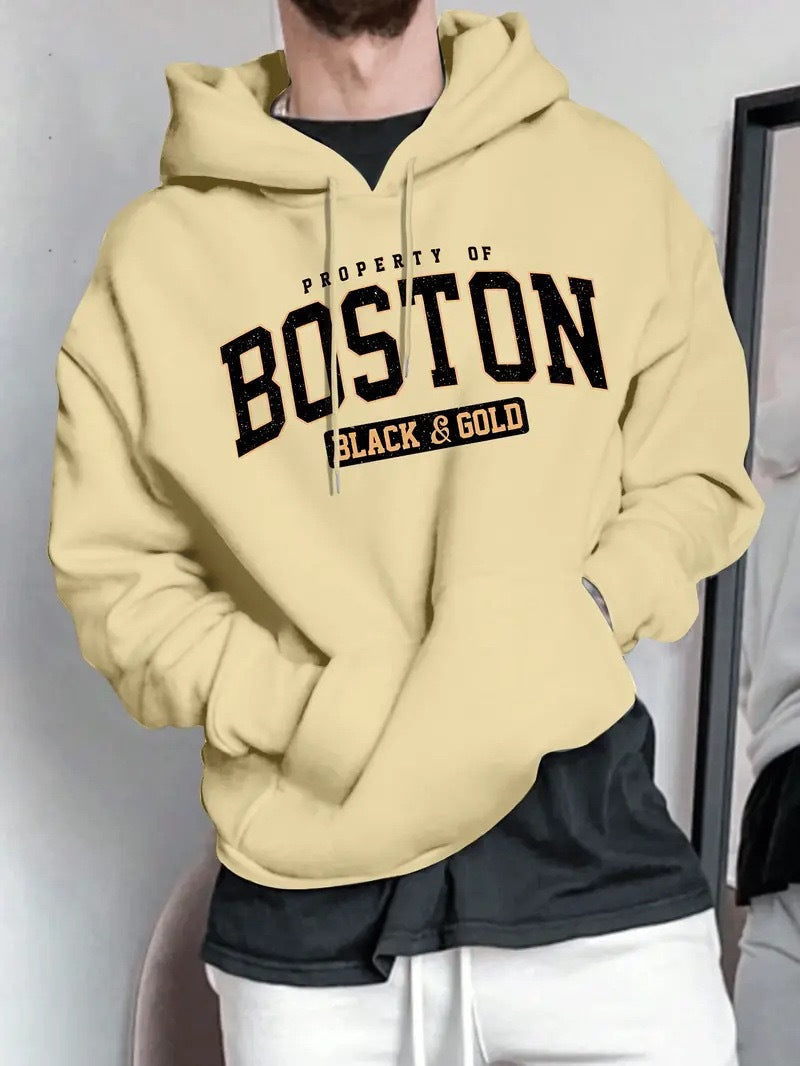 Herren Kapuzensweater Boston-Print Weich Eveloria