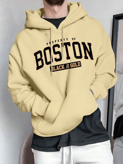 Herren Kapuzensweater Boston-Print Weich Eveloria