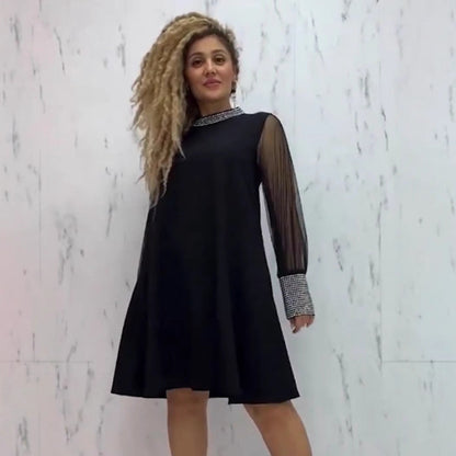 Damen Abendkleid Transparente Ärmel Funkelnde Akzente