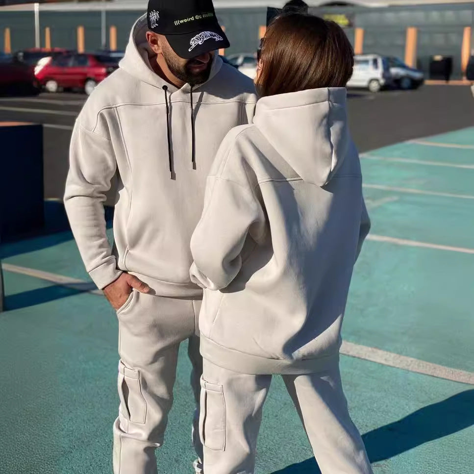 Damen Hoodie Jogginghose Anzug mit Taschen und Kordelzug