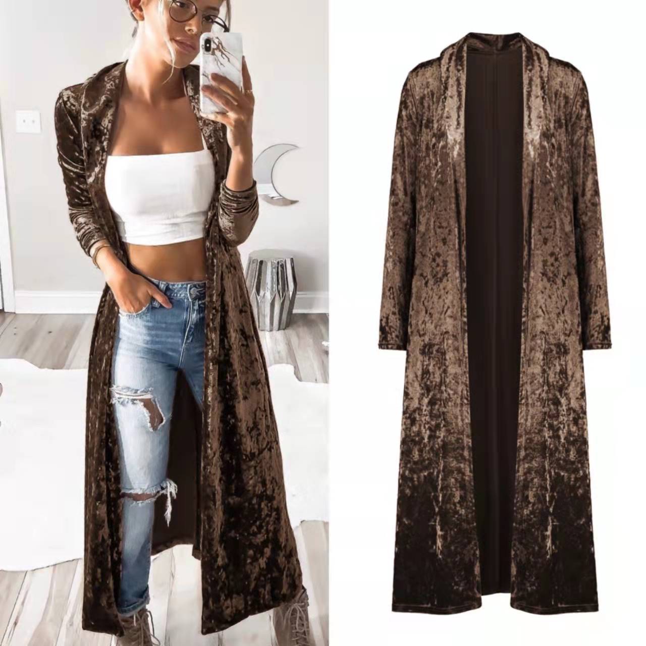 Damen Samt-Cardigan Offene Front Lässiger Schnitt Eveloria