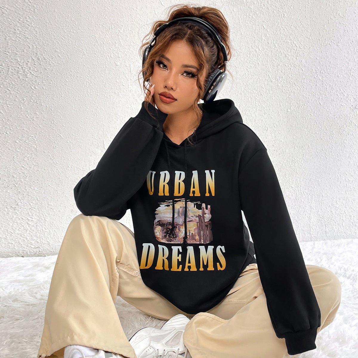 Damen Oversized Hoodie Urban Print Kapuze Eveloria