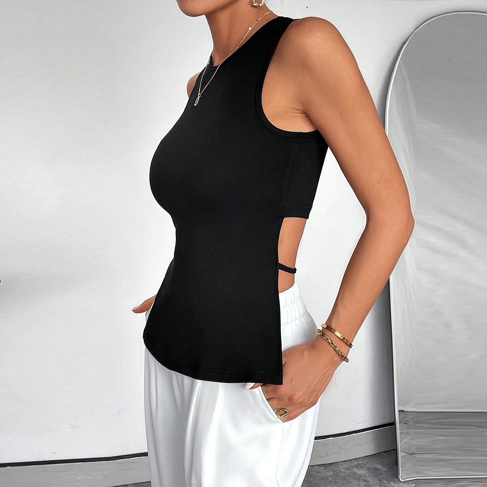 Damen Sporttanktop Baumwolle Seitenschnitt Schwarz - Eveloria