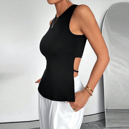 Damen Sporttanktop Baumwolle Seitenschnitt Schwarz - Eveloria