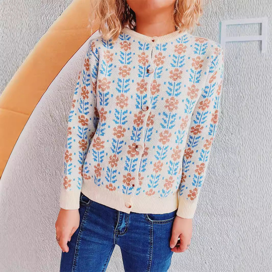Damen Strickjacke Floralmuster Kuschelig