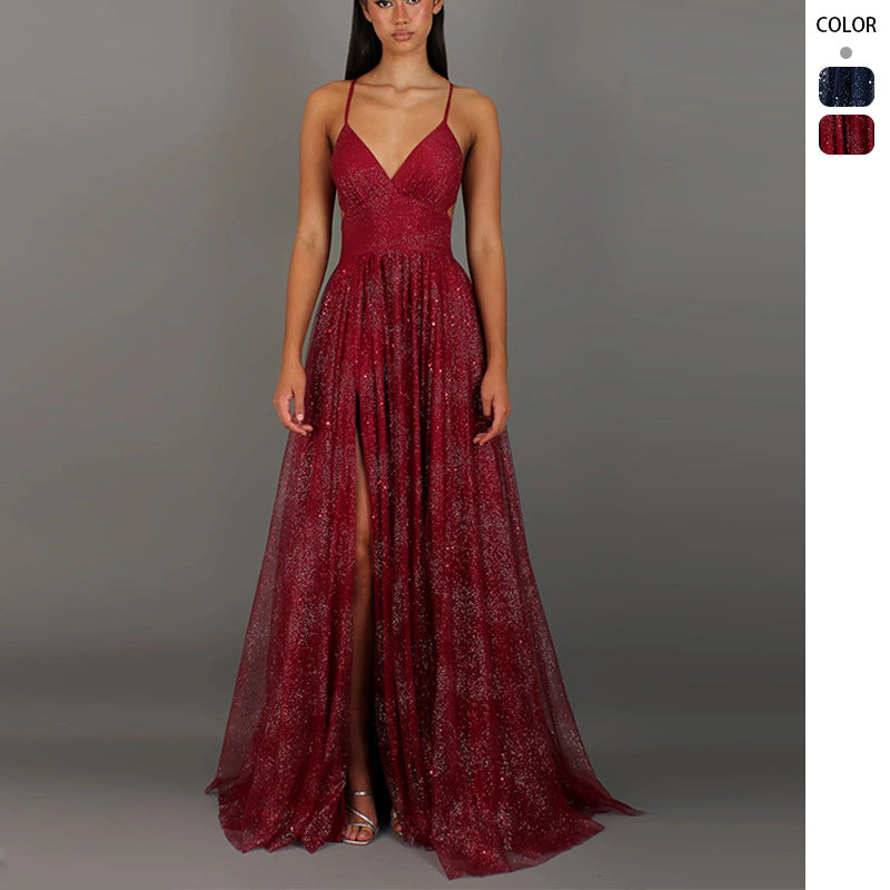 Damen Abendkleid V-Ausschnitt Tüll Elegant Schwarz - Eveloria