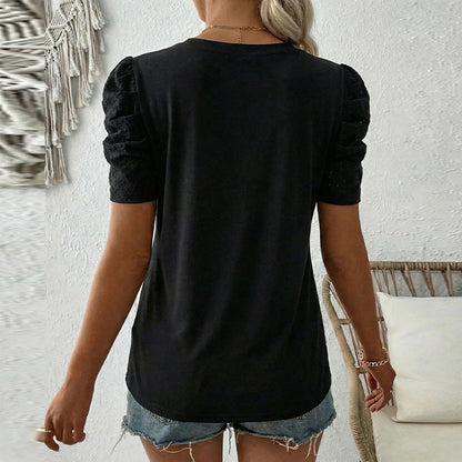 Damen T-Shirt Feine Baumwolle Puffärmel Weiß Eveloria