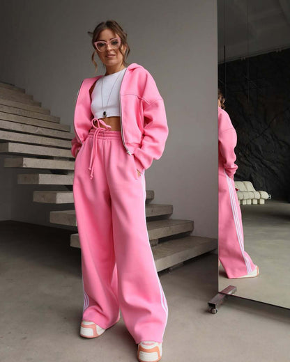 Damen Sportliches Loungewear-Set mit Cropped-Hoodie und weiter Hose